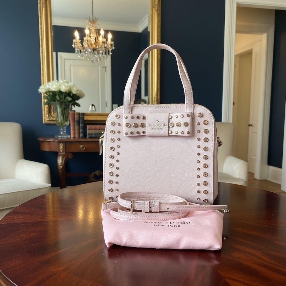 Kate Spade Jeweled Bow Satchel Pink Leather Crossbody Dust Bag